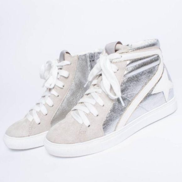 Shoes - Silver Metallic Hi Top Star Sneakers